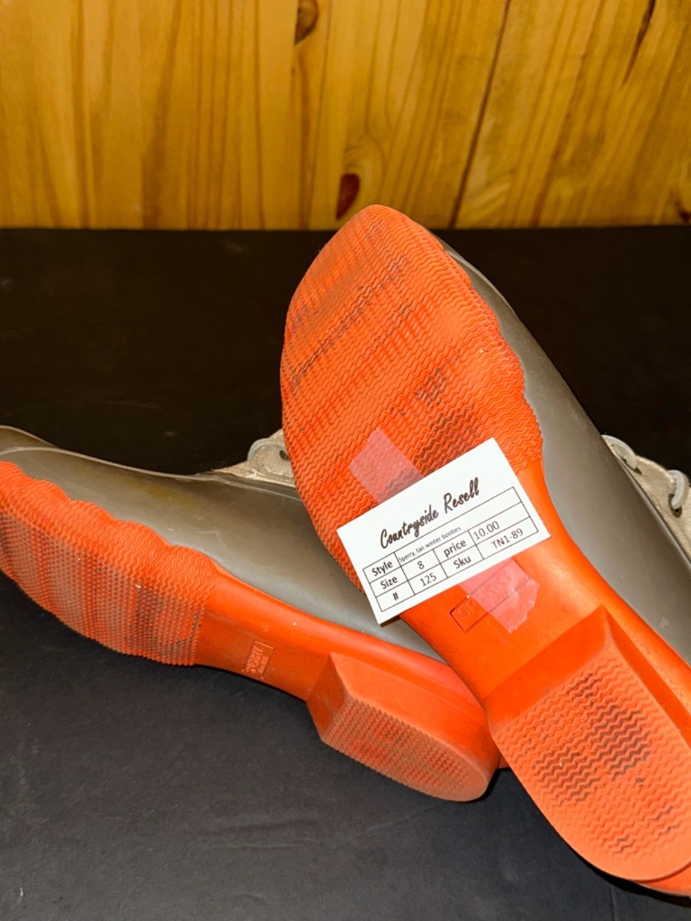 Sperry Beige Canvas & Gray Rubber Duck Boots with Orange Soles - Picture 2 of 2